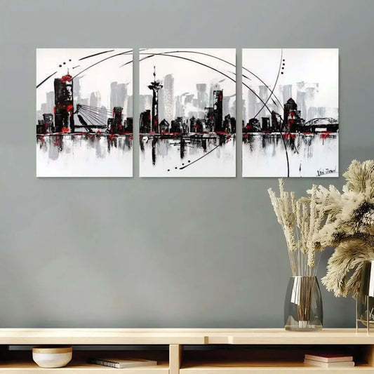 Abstract Cityscape Wall Art Set – 3 Pcs MDF Multicolor