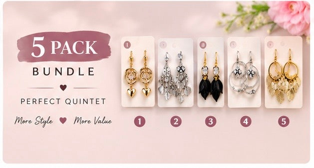 5-Pack Earring Bundle – Stylish Fashion Earrings | GILDEJEWELS.PK