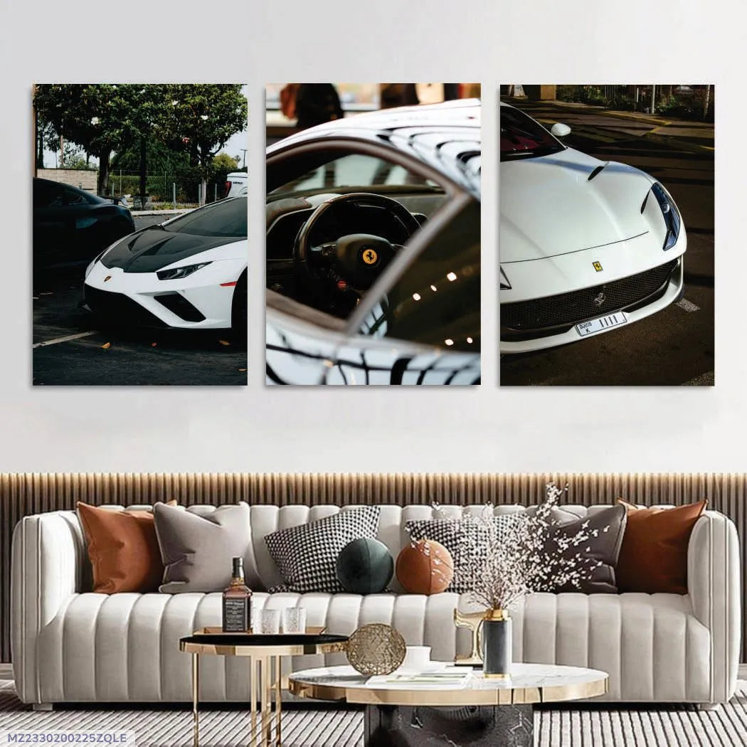 Supercars Collection – Premium 3 Panel Wooden Wall Art Set | 8 × 11 Inches