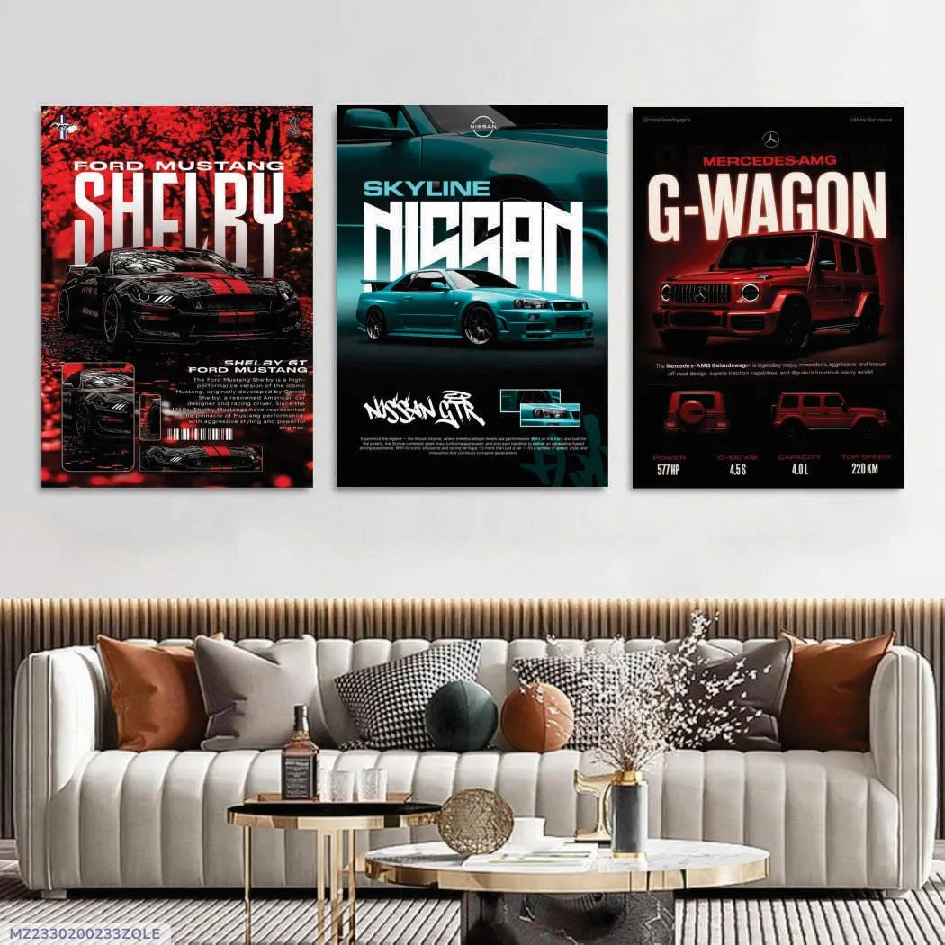 Supercars Collection – Premium 3 Panel Wooden Wall Art Set