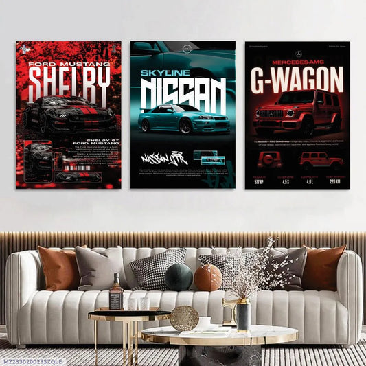 Supercars Collection – Premium 3 Panel Wooden Wall Art Set