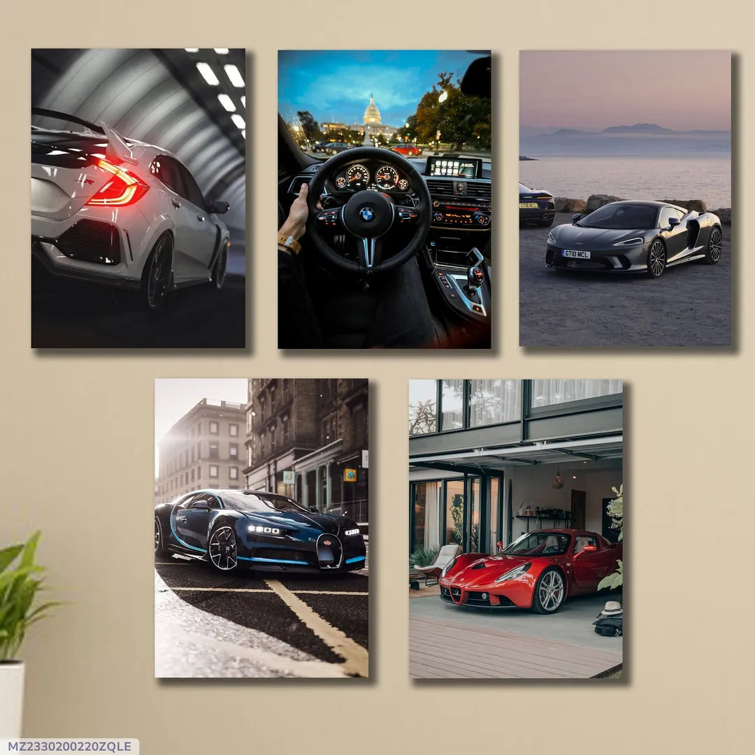 Supercars Collection – Premium 5 Panel Wooden Wall Art Set