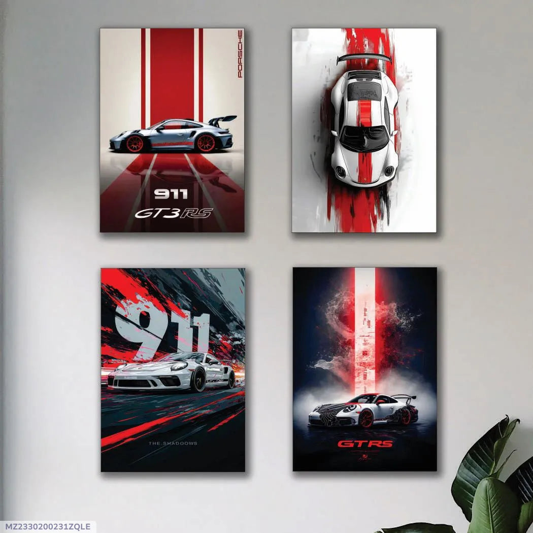 Supercars Collection – Premium 4 Panel Wooden Wall Art Set