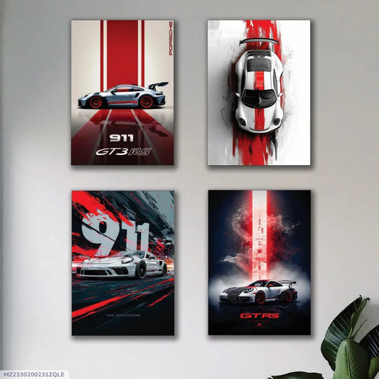 Supercars Collection – Premium 4 Panel Wooden Wall Art Set